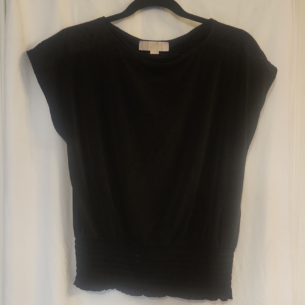 Michael Kors Black Blouse With Lace Detail On Cap Sleeves, M